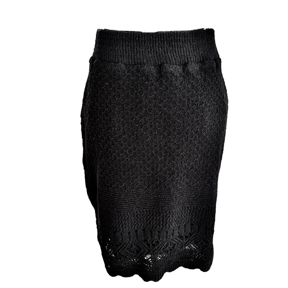 by Anthropologie Black Lacey Crochet Stretch Knit Skirt Cotton Blend Boho Fairy
